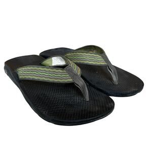 Chaco Flip-Flop Thong Sandals Jacquard Strap Canvas Comfort Slides Green 8